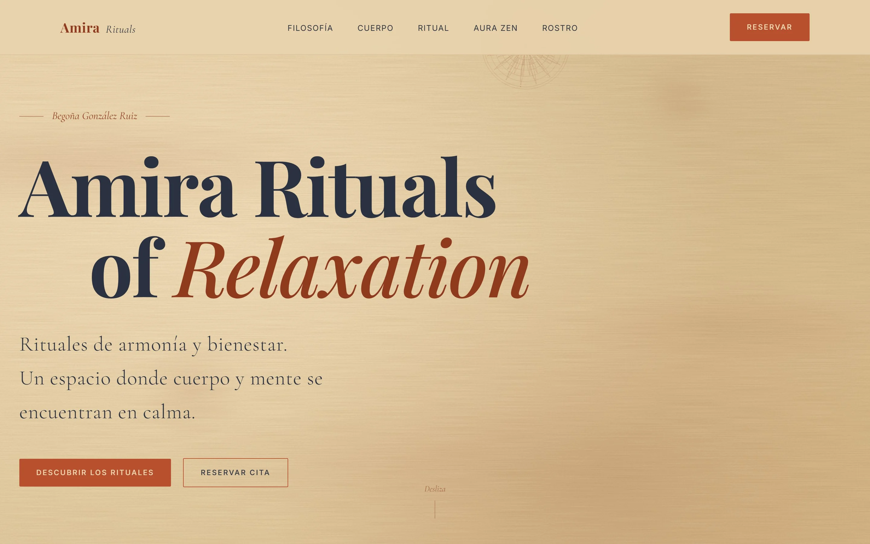Hero de la landing Amira Rituals